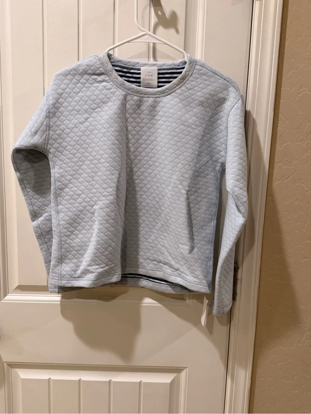 Women’s J.Crew Reversible Quilted Stripe Sweatshirt XXS Blue White NWT